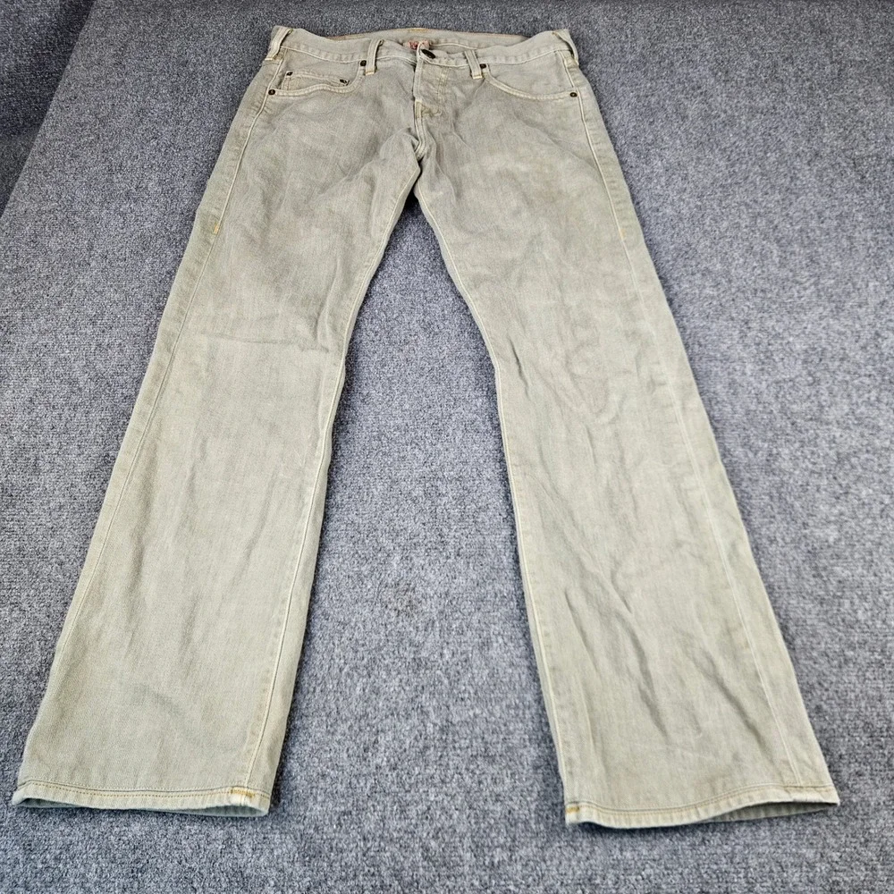 True Religion Bobby Straight Leg Jeans Mens 32 Green USA Made Button Fly Denim